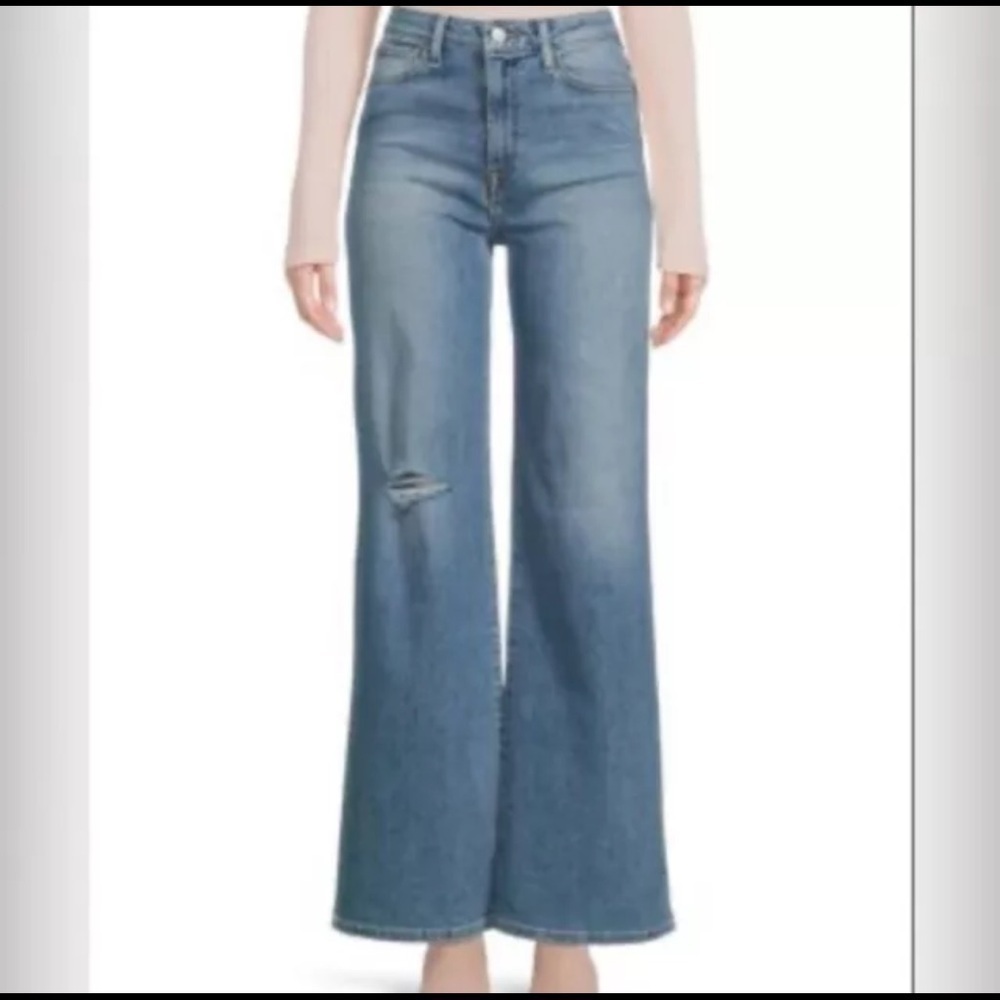 Hudson Jeans Heidi High-Rise Wide-Leg Jeans with Knee Distressing